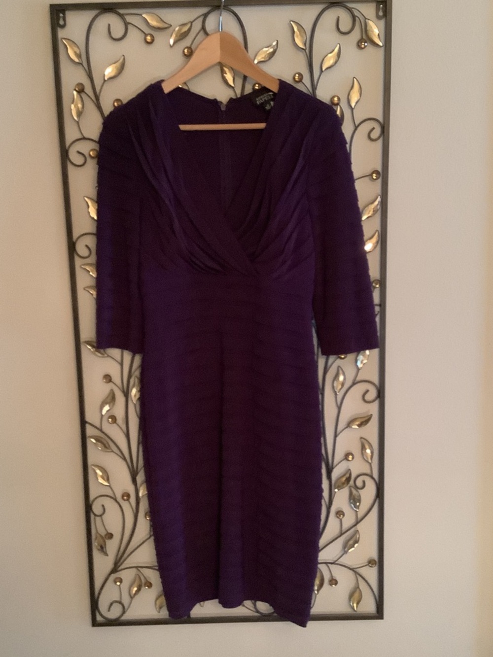 Gorgeous Deep Purple Pleated V-Neck Midi Dress (very flattering!}